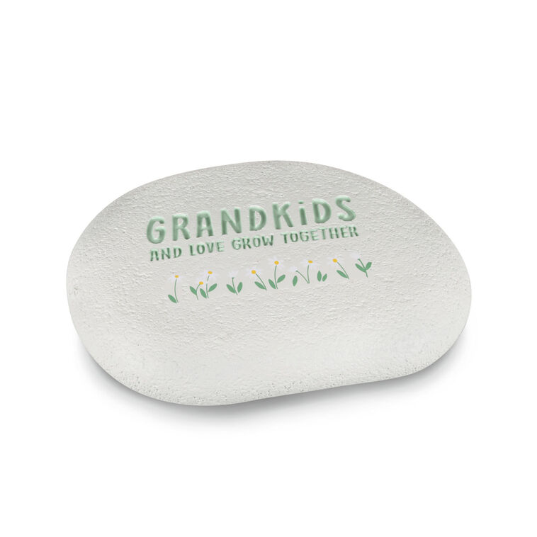 Hallmark oval garden stone with engraved “Grandkids and love grow together” message and small flower accents
