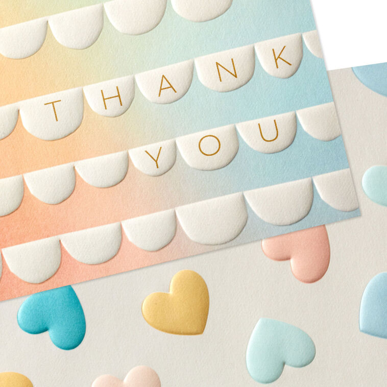 Hallmark blank thank you notes boxed set with pastel hearts and scallops designs, embossed, pack of 50