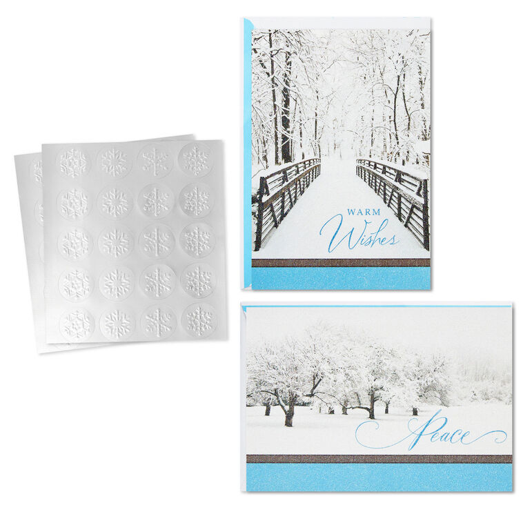 Trees in Snow and Snowy Bridge Boxed Holiday Cards With Seals, Pack of 40