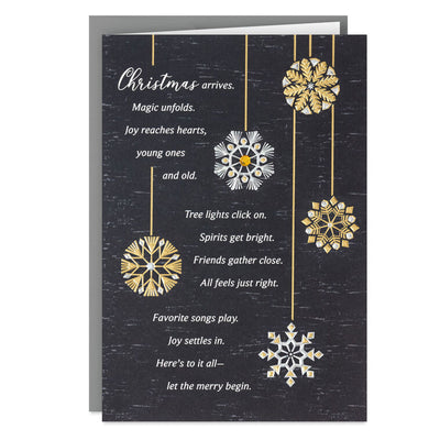 Snowflake Ornaments on Black Boxed Christmas Cards, Pack of 12