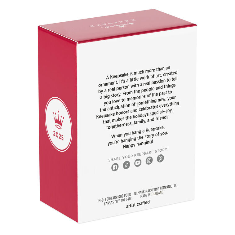 Red and gold matchbook-style ornament with “A Perfect Match” lettering and two heart-accented matchsticks