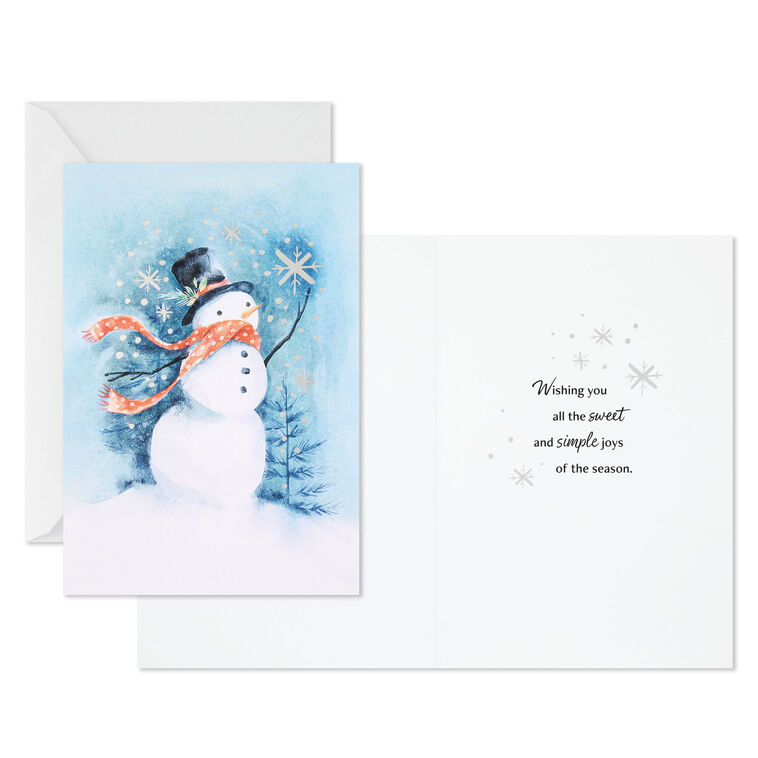 Snowman on Blue Boxed Christmas Cards, Pack of 16