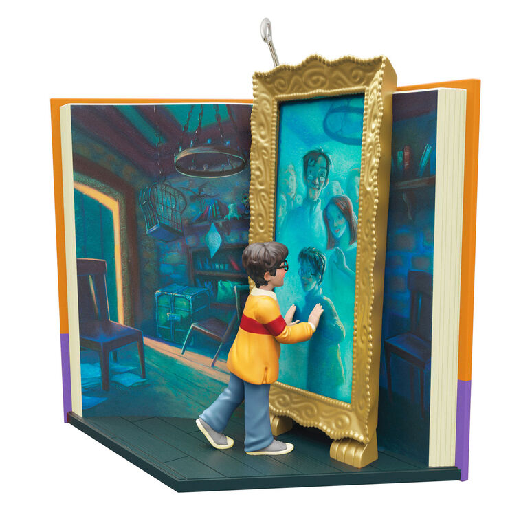Mirror of Erised ornament, Harry Potter sees parents, book-shaped design, Hallmark Keepsake, Christmas tree decoration, literary collectible.