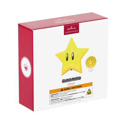 Nintendo Super Mario Super Star tree topper with glowing light and sound effects, remote control activated for synchronized