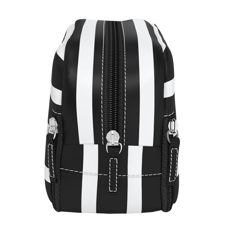 Late Bloomer 3-Zip toiletry bag with three compartments for organizing toiletries, makeup, or school supplies; stands upright.