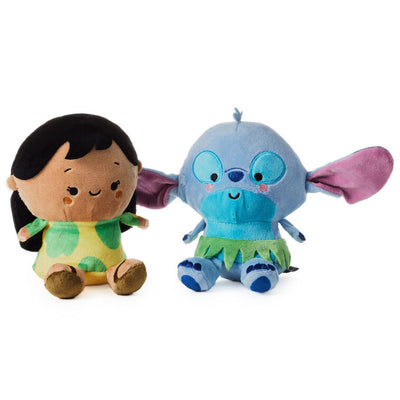 Disney plush Lilo and Stitch with magnets and sound feature, connected as a soft stuffed toy duo for best friends.
