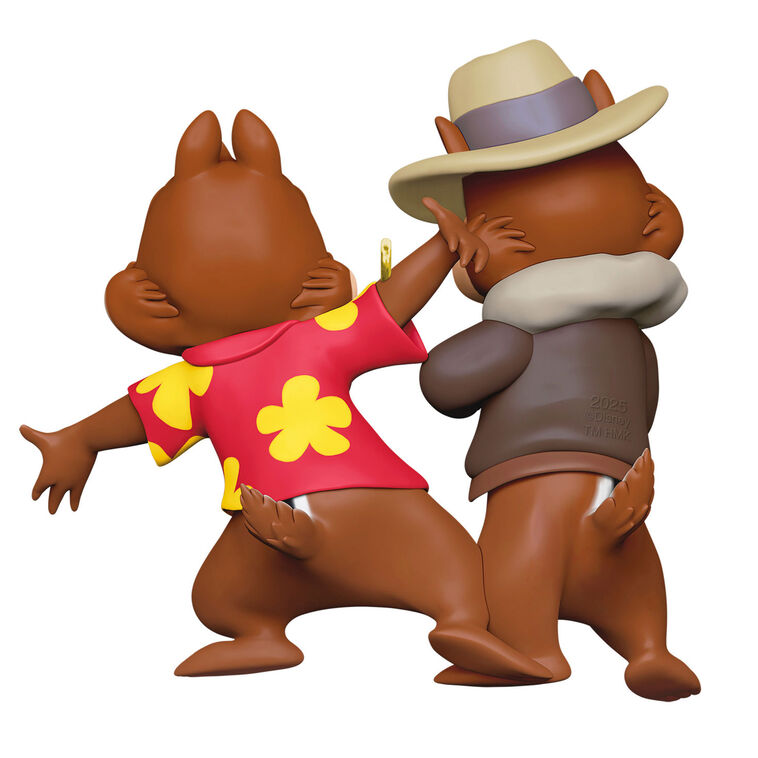 Chip and Dale Rescue Rangers ornament in detective outfits from Disney Afternoon cartoon, holiday collectible.

