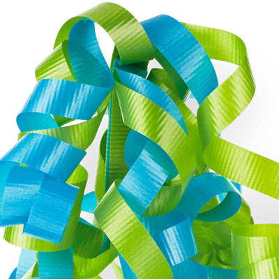 Hallmark gift bow with aqua and light green crimped curls for vibrant gift wrapping.