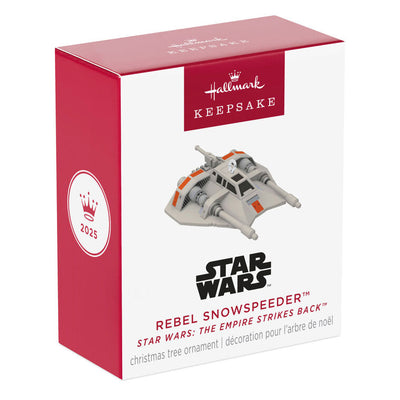 Mini Rebel Snowspeeder ornament, gray and orange T-47 vehicle from Star Wars Empire Strikes Back, Hallmark Keepsake collectible
