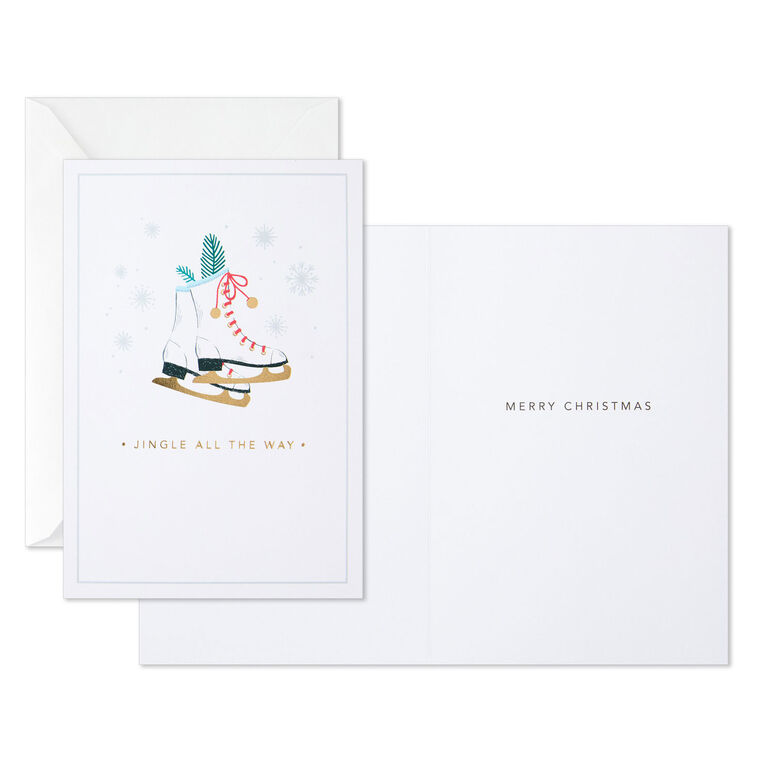 Ice Skates With Jingle Bells Packaged Christmas Cards, Set of 5