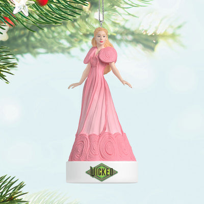 Glinda Wicked Popular Musical Ornament, pink gown, “Wicked” base, Christmas tree decoration, Hallmark Keepsake, plays “Popular” song.