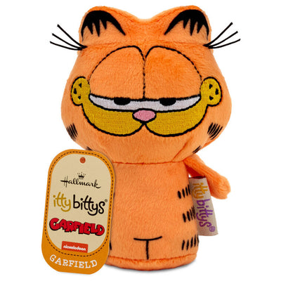 Garfield plush with orange fur, signature lazy expression, and love of lasagna.

