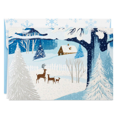 Snowy Landscape With Deer Boxed Holiday Cards, Pack of 16