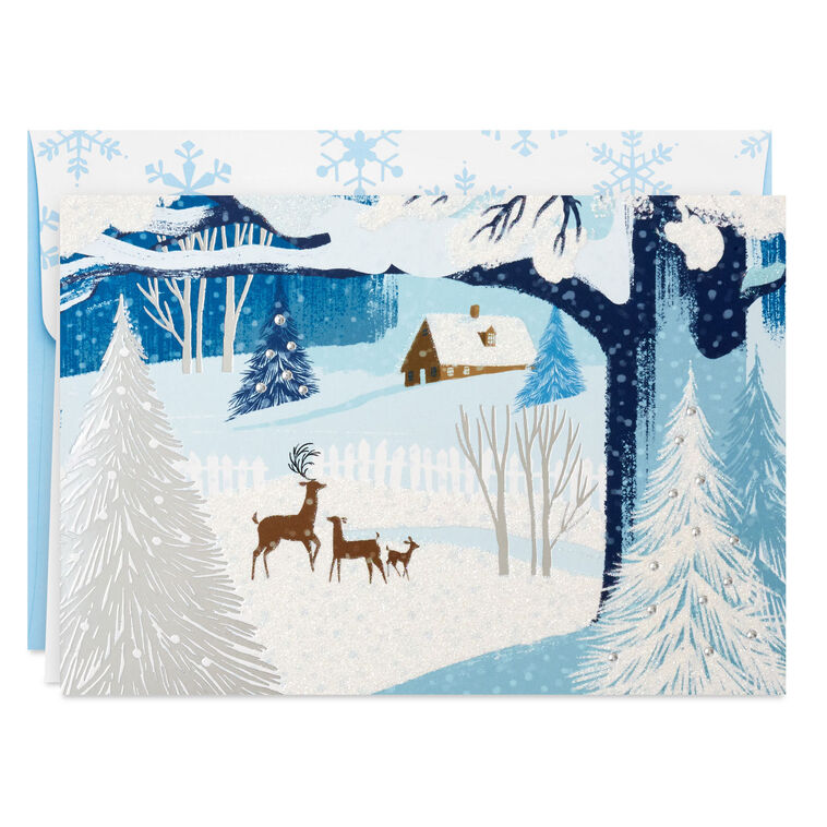 Snowy Landscape With Deer Boxed Holiday Cards, Pack of 16