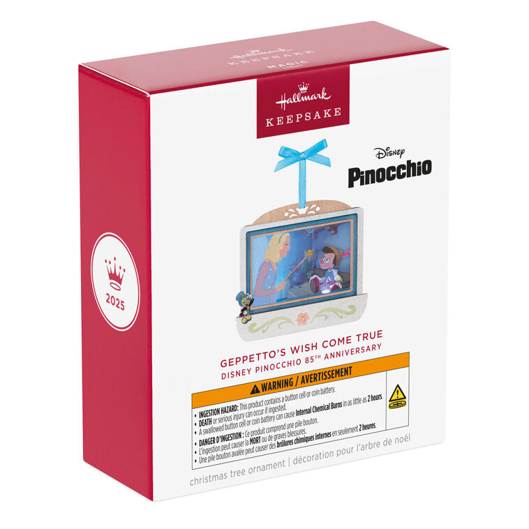 Disney Pinocchio 85th anniversary papercraft ornament with Blue Fairy and Geppetto’s puppet, lit with special effects.

