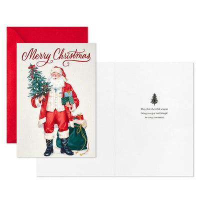 Vintage Santa With Gifts Boxed Christmas Cards, Pack of 16
