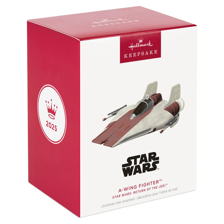 A-Wing starfighter ornament with red and white wedge-shaped design from Star Wars: Return of the Jedi.