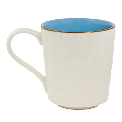 White ceramic Disney Princess mug with gold foil accents, embossed movie icons, and “Dreams can come true” message, 13 oz.