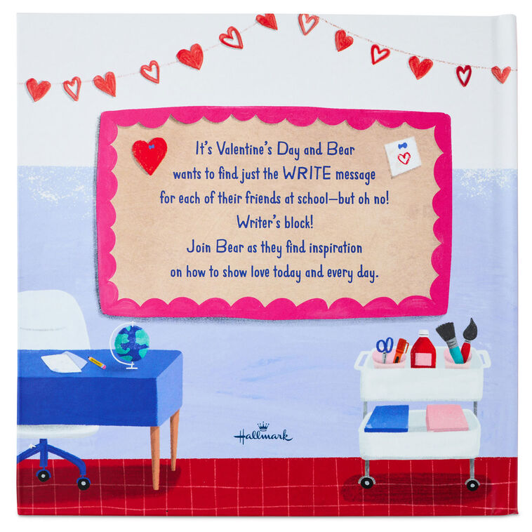 Hardcover children’s book “From the Heart: Bear Finds Just the Write Words” with colorful valentines-themed illustrations.