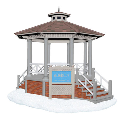 Stars Hollow gazebo ornament, Gilmore Girls TV show, musical, Hallmark Keepsake, Christmas tree decoration, snowy town square collectible.