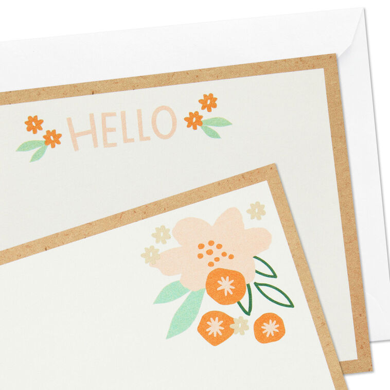 Ivory Floral Flat Note Cards in Caddy, Box of 40