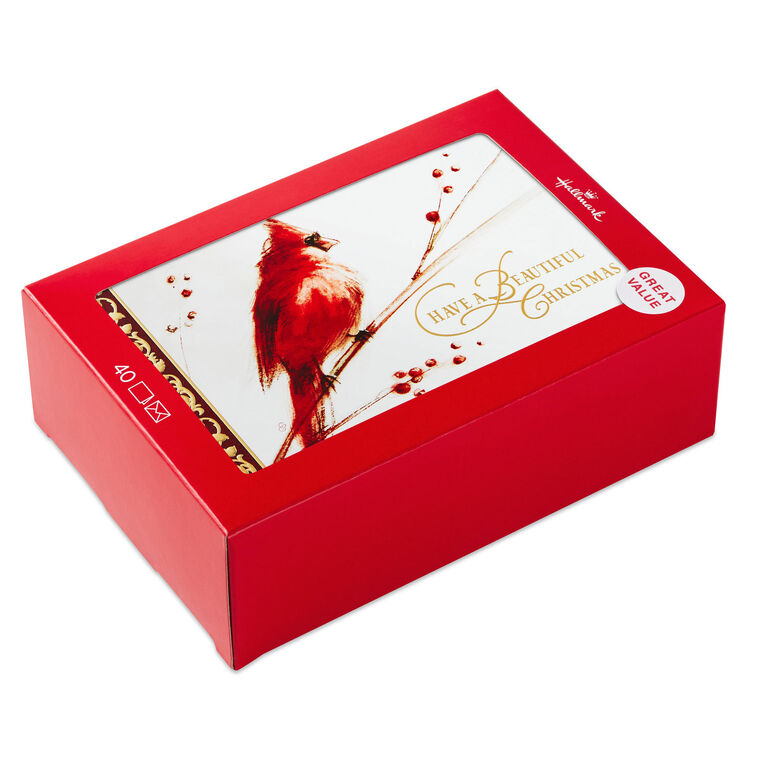 Cardinal on Branch Boxed Christmas Cards, Pack of 40