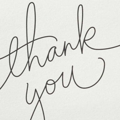Ivory thank you cards with modern black script lettering and kraft box packaging, includes 40 blank cards and matching envelopes
