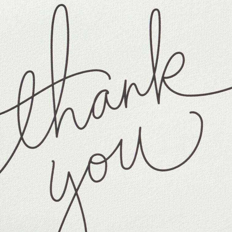 Ivory thank you cards with modern black script lettering and kraft box packaging, includes 40 blank cards and matching envelopes