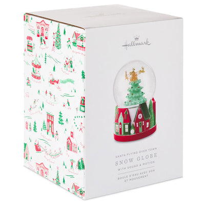 Santa's Flight Christmas Snow Globe With Sound and Motion