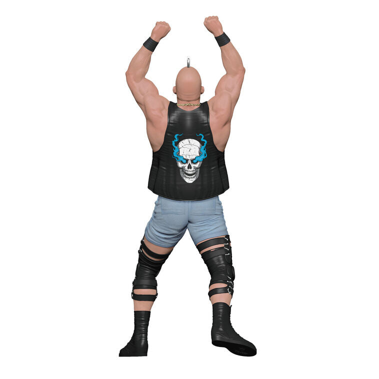 Stone Cold Steve Austin ornament, WWE wrestler in black vest, Hallmark Keepsake, Christmas tree decoration, 3:16, Attitude Era collectible.