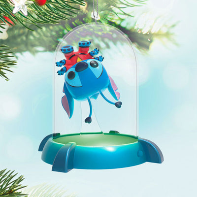 Lilo & Stitch Experiment 626 Funko POP! ornament trapped in prison capsule with light-up base, Disney keepsake.

