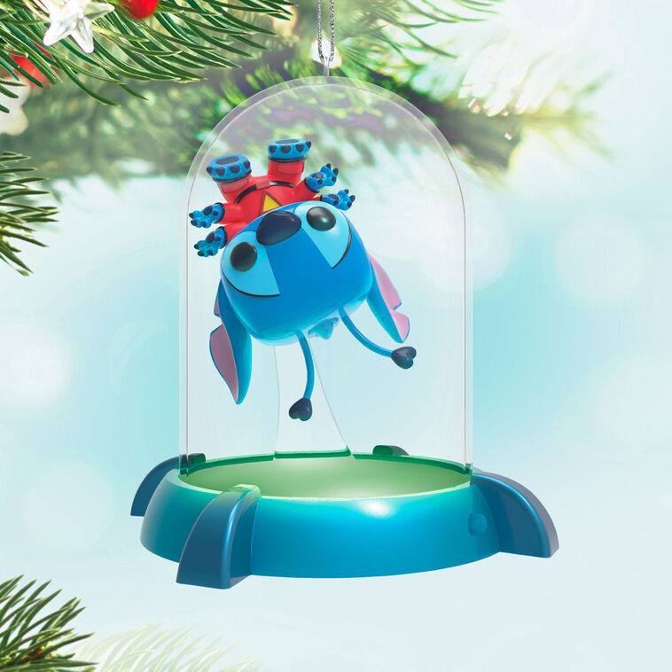 Lilo & Stitch Experiment 626 Funko POP! ornament trapped in prison capsule with light-up base, Disney keepsake.


