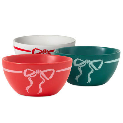 Lacey Chabert Collection Holiday Bow Ceramic Bowls, Set of 3