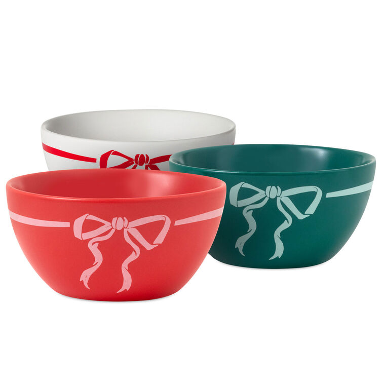 Lacey Chabert Collection Holiday Bow Ceramic Bowls, Set of 3