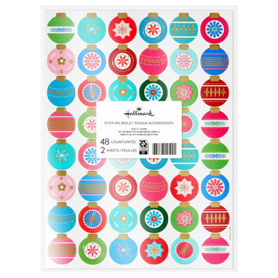 Colorful Christmas Ornament Round Christmas Seals, 2 Sheets