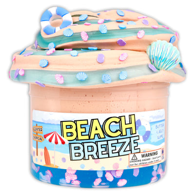 Blue and white swirled slime with a fresh beachy scent, soft texture perfect for calming sensory play and ocean-inspired fun.