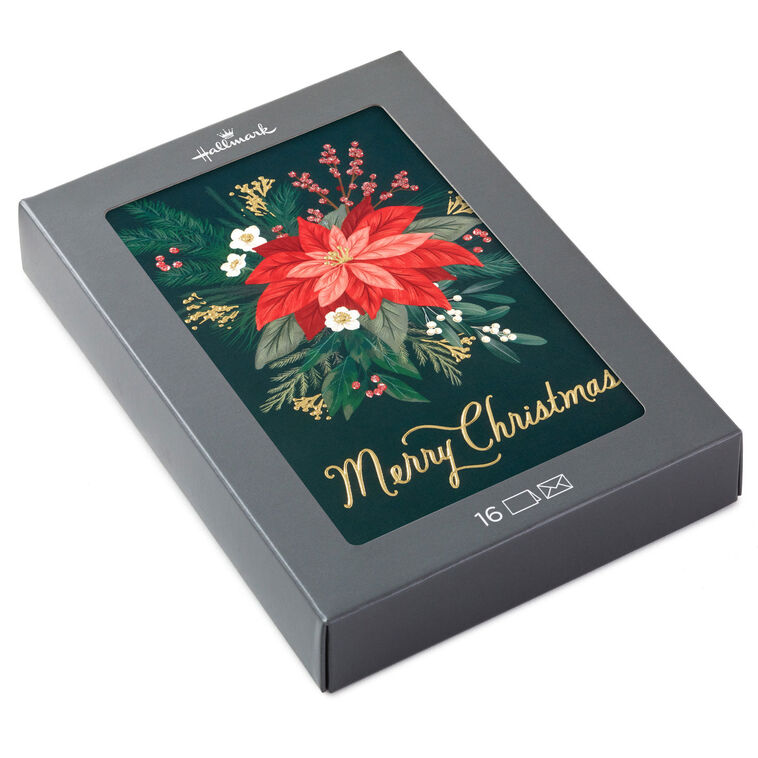 Elegant Poinsettia Boxed Christmas Cards, Pack of 16