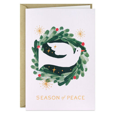 Dove on Watercolor Wreath Boxed Christmas Cards, Pack of 16