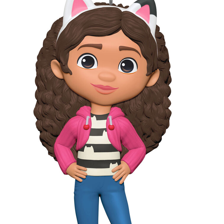 Hallmark Keepsake Gabby’s Dollhouse ornament, Gabby in cat-ears headband and pink jacket, holiday decor for preschool fans.