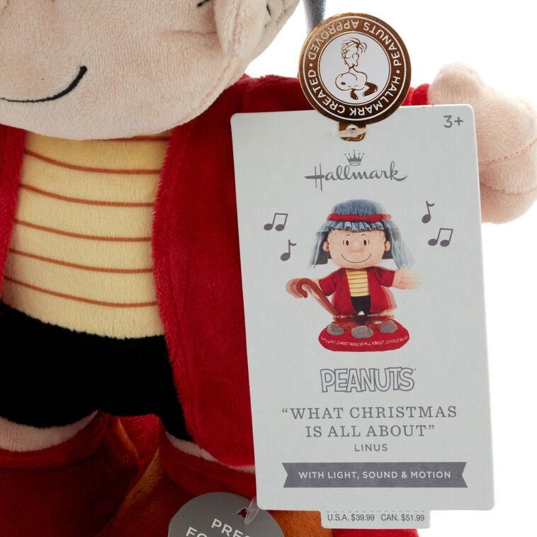 Peanuts Linus in Shepherd Costume Plush With Sound, Motion and Light, 12"