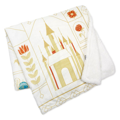 Disney Princess fleece throw blanket with castles from Cinderella, Beauty and the Beast, Aladdin, and  , 50x60 inches.