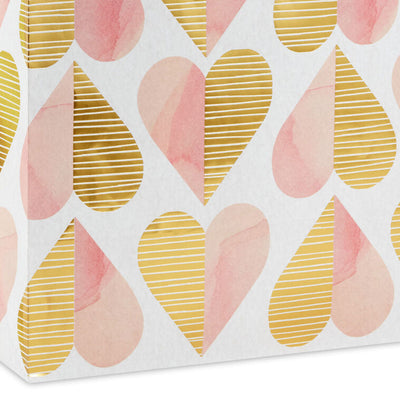 Hallmark 13-inch large gift bag with gold foil and pink watercolor hearts, romantic heart pattern, and sturdy handles
