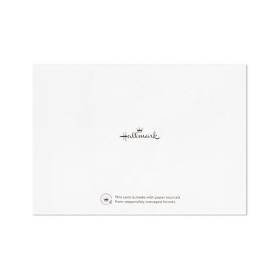 White flat note cards with gold foil corner floral swags and kraft band packaging.
