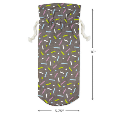 Hallmark 14-inch black fabric wine gift bag with colorful confetti print and drawstring
