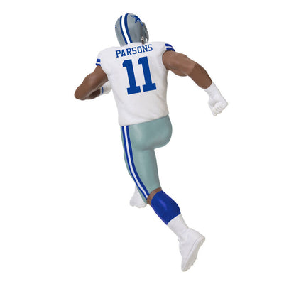 Micah Parsons ornament in Dallas Cowboys uniform, number 11, action pose, Hallmark NFL Christmas collectible for football fans