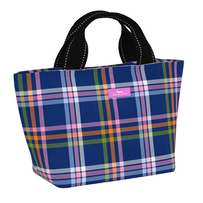 Original Lunch Bag Nooner in Prep Talk pattern with zipper closure, back pocket, and insulated interior for food and drinks.
