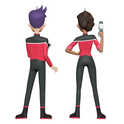 Star Trek Lower Decks ornaments—Beckett Mariner and Bradward Boimler, cartoon crew in red uniforms, Hallmark set of 2
