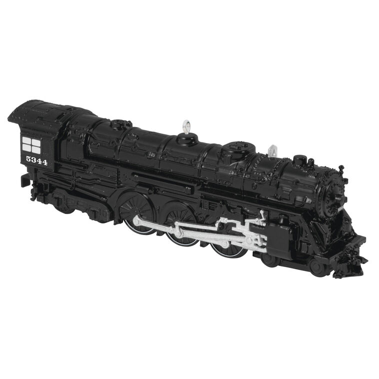 Mini New York Central 700E Hudson locomotive ornament, black die-cast metal train with turning wheels, Hallmark Lionel Trains collectible
