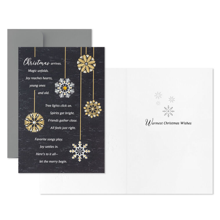 Snowflake Ornaments on Black Boxed Christmas Cards, Pack of 12