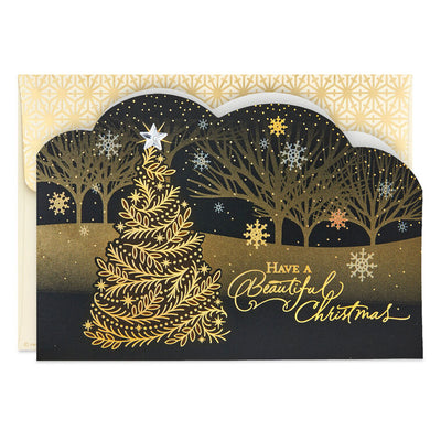 Elegant Tree on Black Boxed Christmas Cards, Pack of 16